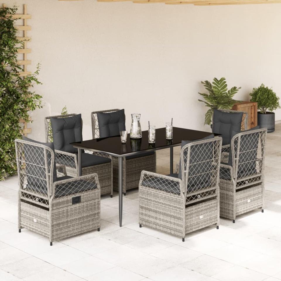 Set mobilier de grădină cu perne, 7 piese, gri, poliratan