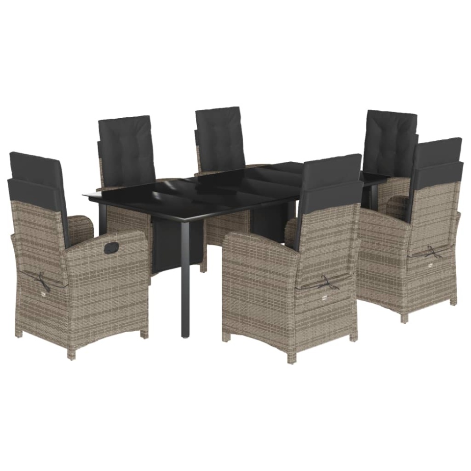 Set mobilier de grădină cu perne, 7 piese, gri, poliratan - 1 | YEO