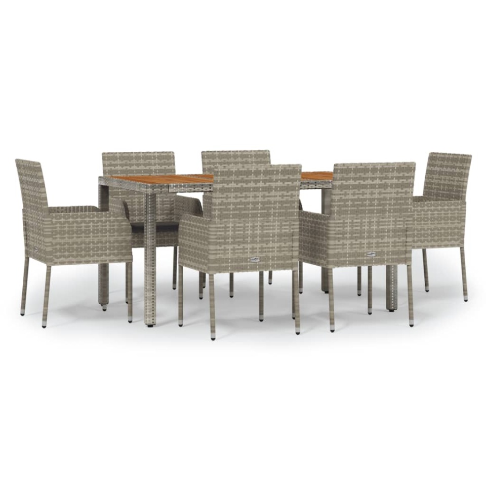 Set mobilier de grădină cu perne, 7 piese, gri, poliratan - 1 | YEO