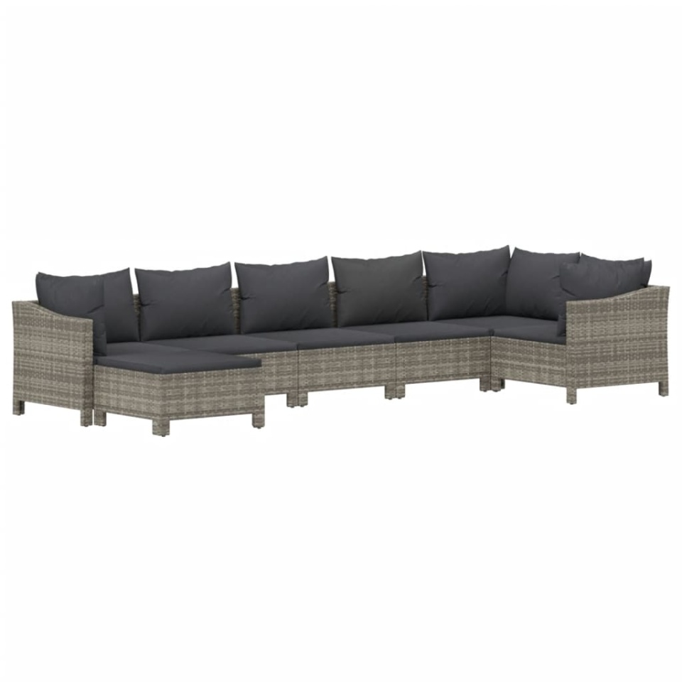 Set mobilier de grădină cu perne, 7 piese, gri, poliratan - 2 | YEO