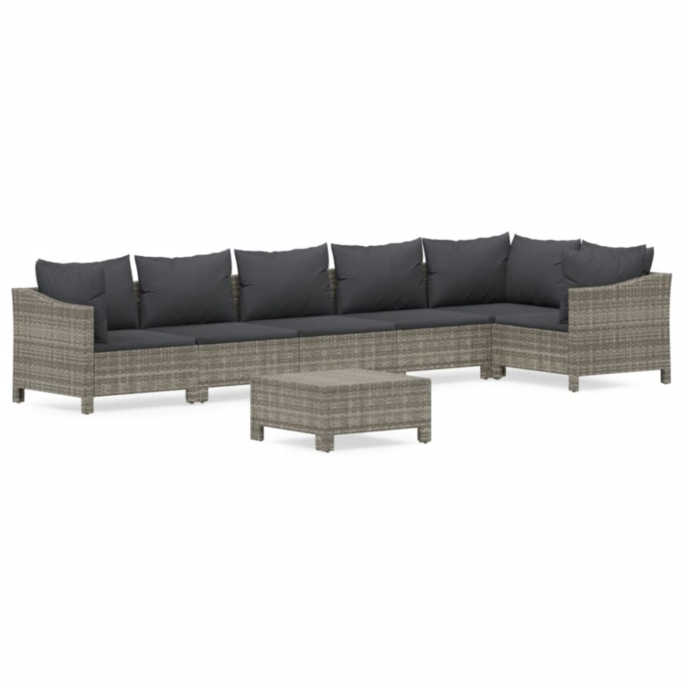 Set mobilier de grădină cu perne, 7 piese, gri, poliratan - 1 | YEO