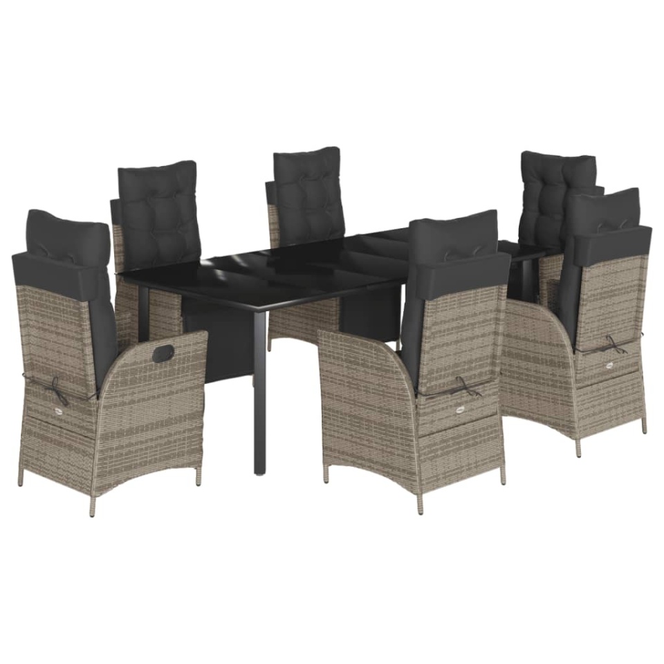 Set mobilier de grădină cu perne, 7 piese, gri, poliratan - 1 | YEO