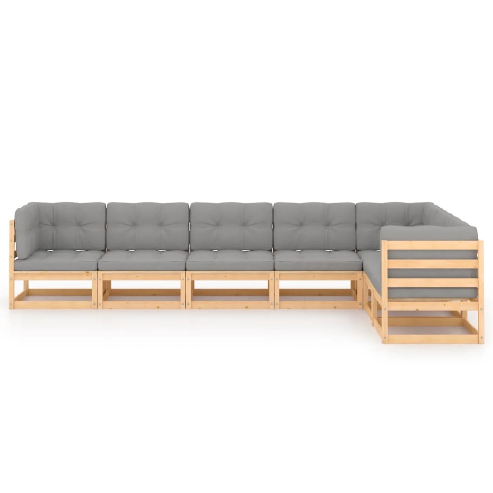 Set mobilier de grădină cu perne, 7 piese, lemn masiv de pin - 2 | YEO