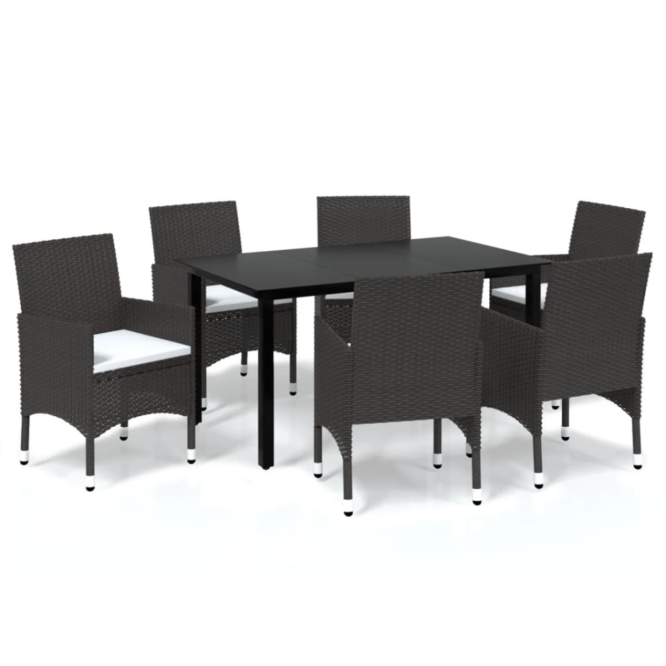 Set mobilier de grădină cu perne, 7 piese, maro, poliratan - 1 | YEO