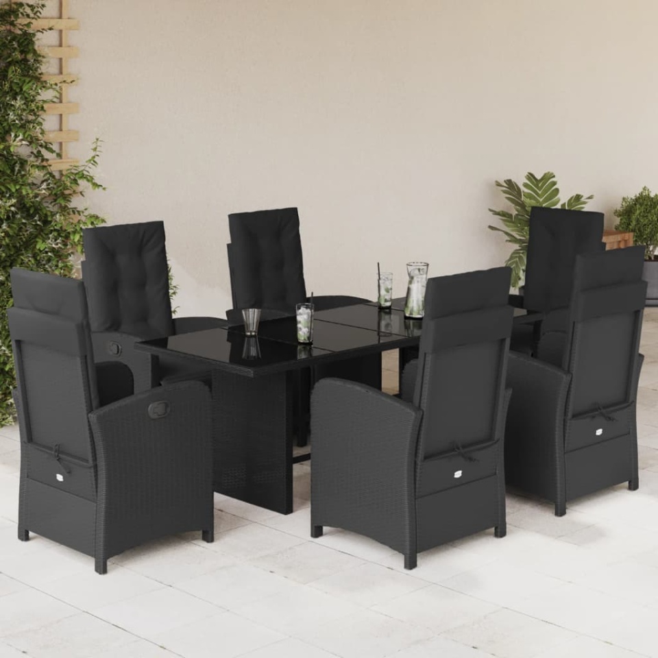 Set mobilier de grădină cu perne, 7 piese, negru, poliratan