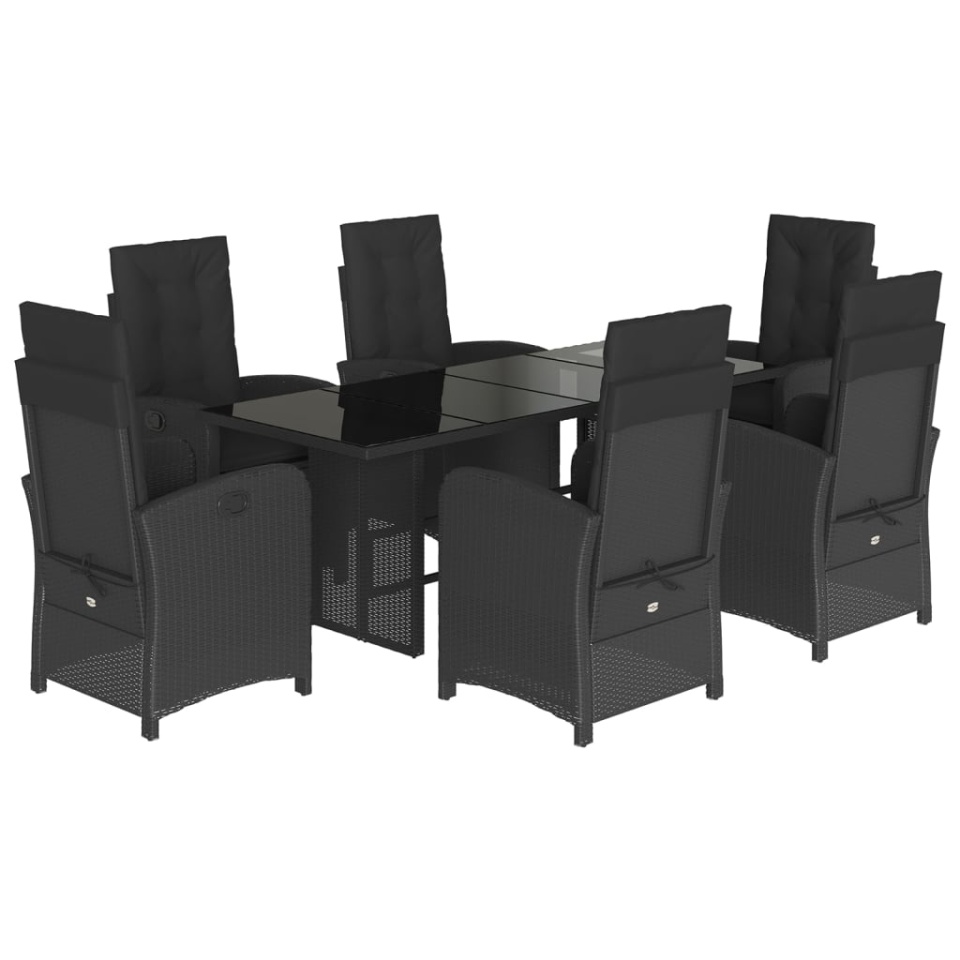 Set mobilier de grădină cu perne, 7 piese, negru, poliratan - 1 | YEO