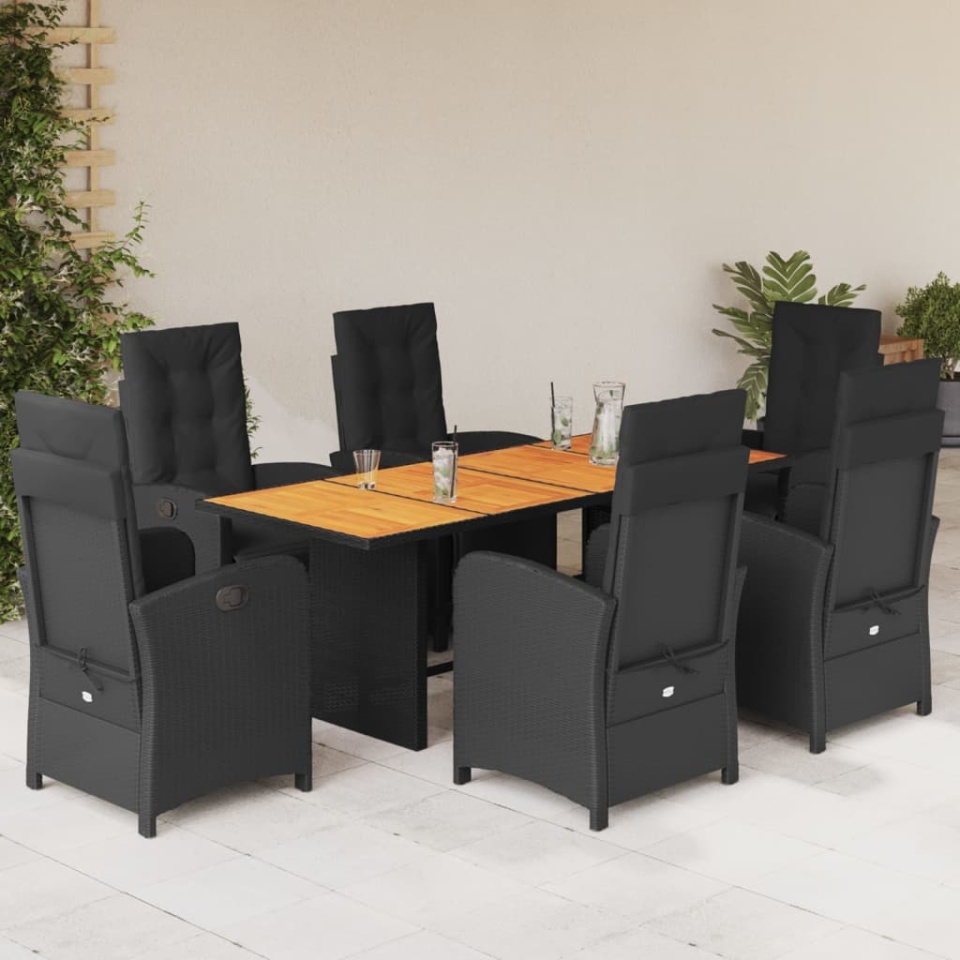Set mobilier de grădină cu perne, 7 piese, negru, poliratan