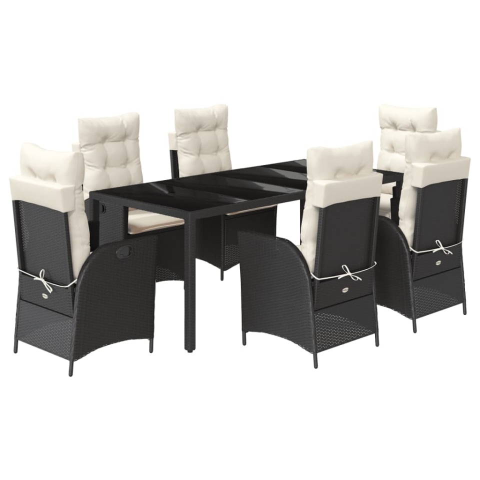 Set mobilier de grădină cu perne, 7 piese, negru, poliratan - 1 | YEO