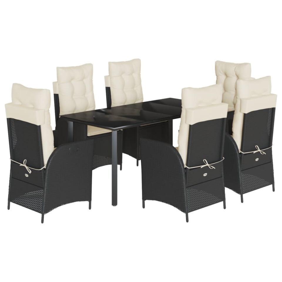 Set mobilier de grădină cu perne, 7 piese, negru, poliratan - 1 | YEO