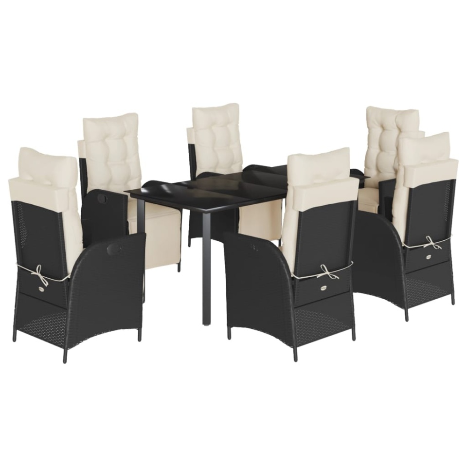Set mobilier de grădină cu perne, 7 piese, negru, poliratan - 1 | YEO