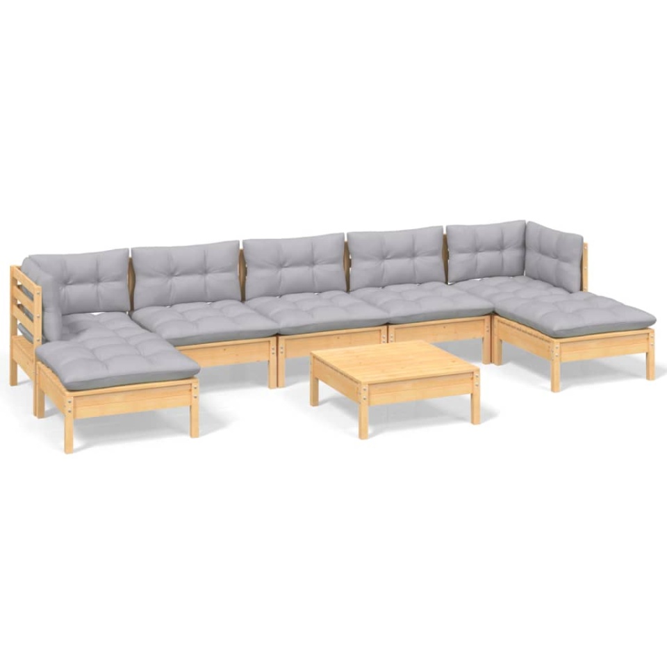 Set mobilier de grădină cu perne, 8 piese, gri, lemn de pin - 1 | YEO
