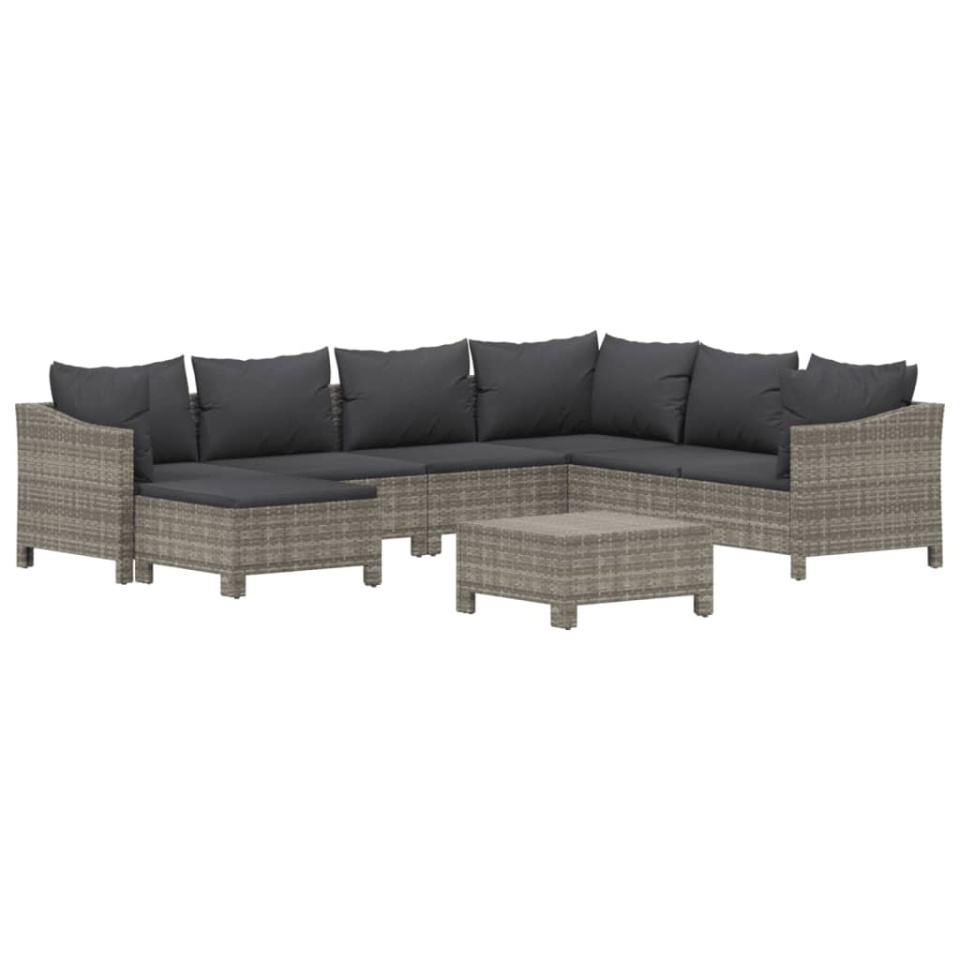 Set mobilier de grădină cu perne, 8 piese, gri, poliratan - 2 | YEO