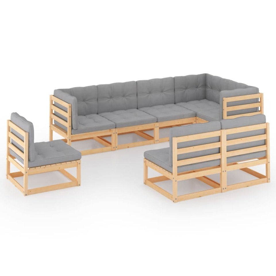 Set mobilier de grădină cu perne, 8 piese, lemn masiv de pin - 1 | YEO