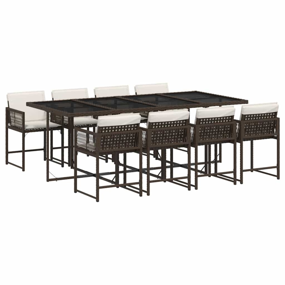Set mobilier de grădină cu perne, 9 piese, maro, poliratan - 1 | YEO