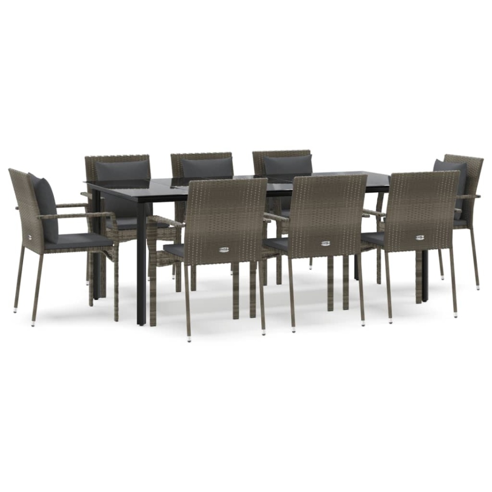 Set mobilier de grădină cu perne, 9 piese, negru/gri, poliratan - 1 | YEO