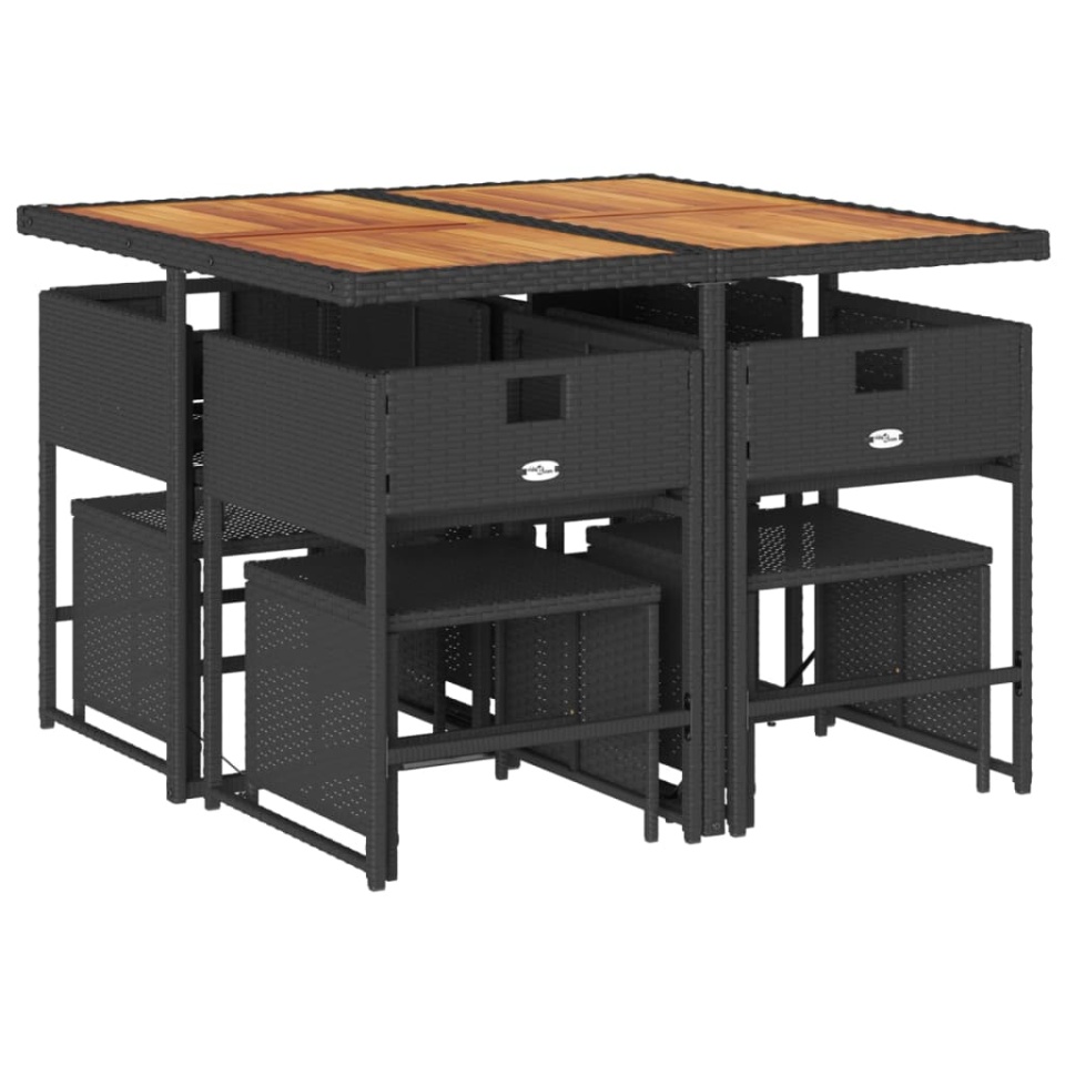 Set mobilier de grădină cu perne, 9 piese, negru, poliratan - 2 | YEO