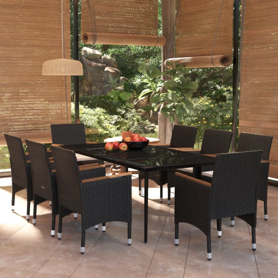 Set mobilier de grădină cu perne, 9 piese, negru