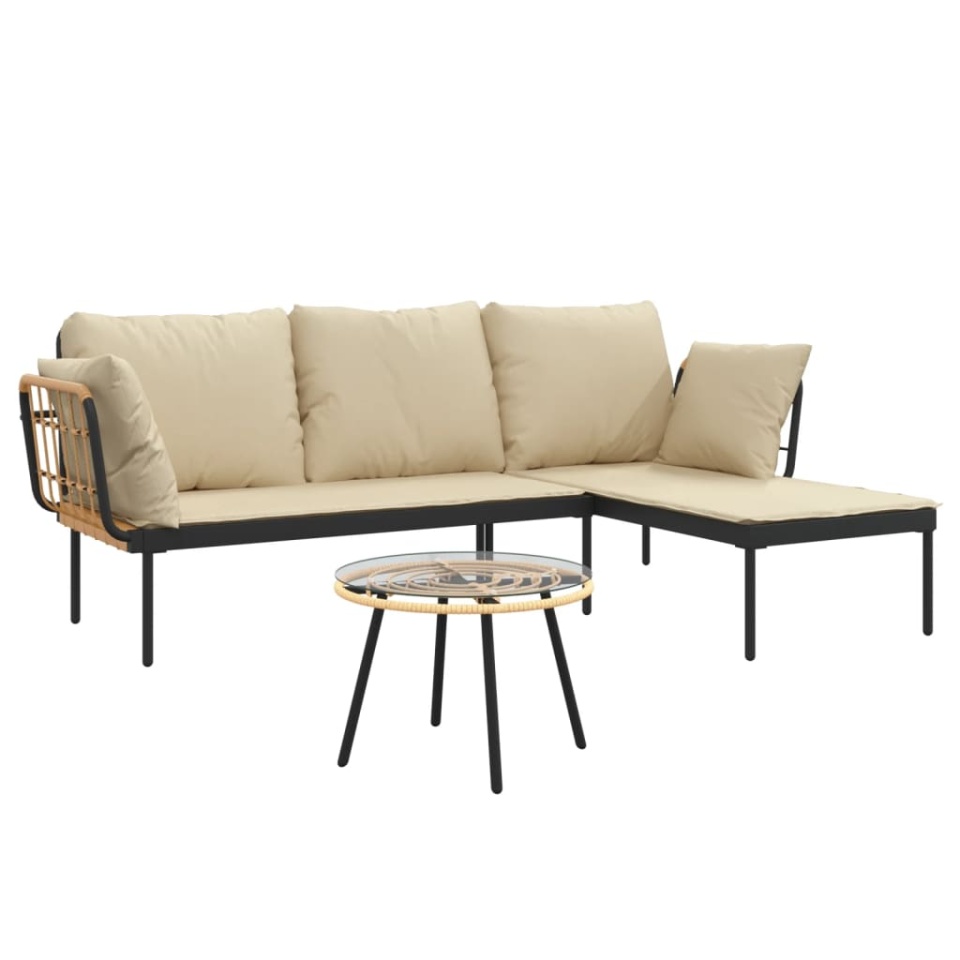 Set mobilier de grădină cu perne bej, 3 piese, poliratan - 2 | YEO