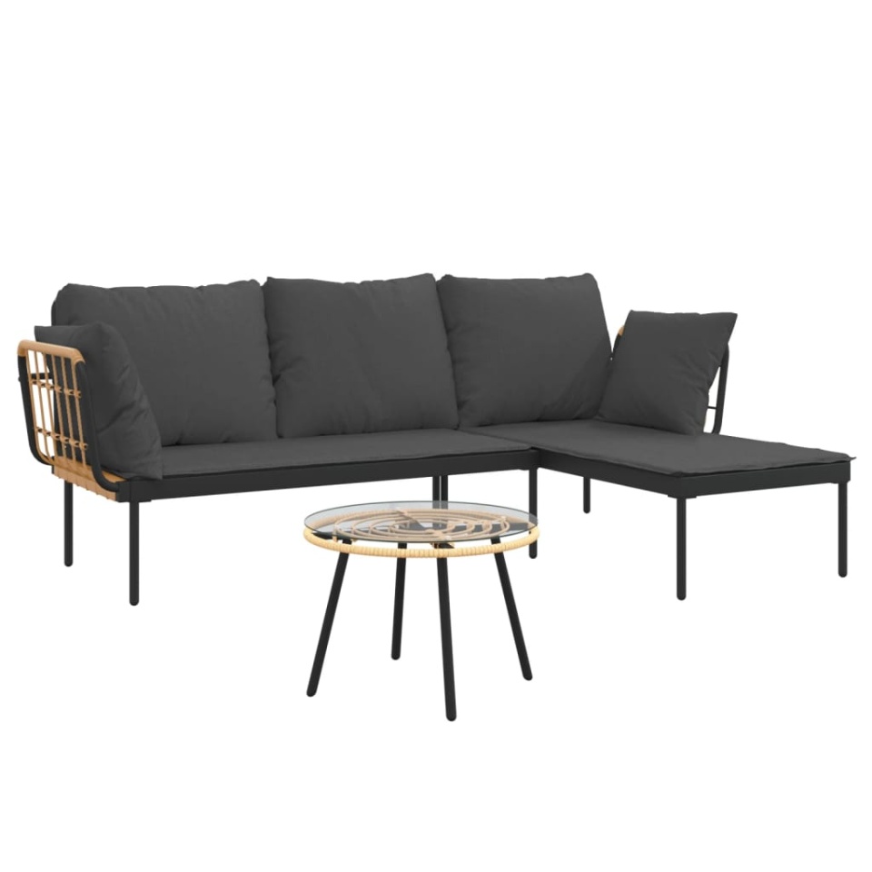 Set mobilier de grădină cu perne gri închis, 3 piese, poliratan - 2 | YEO