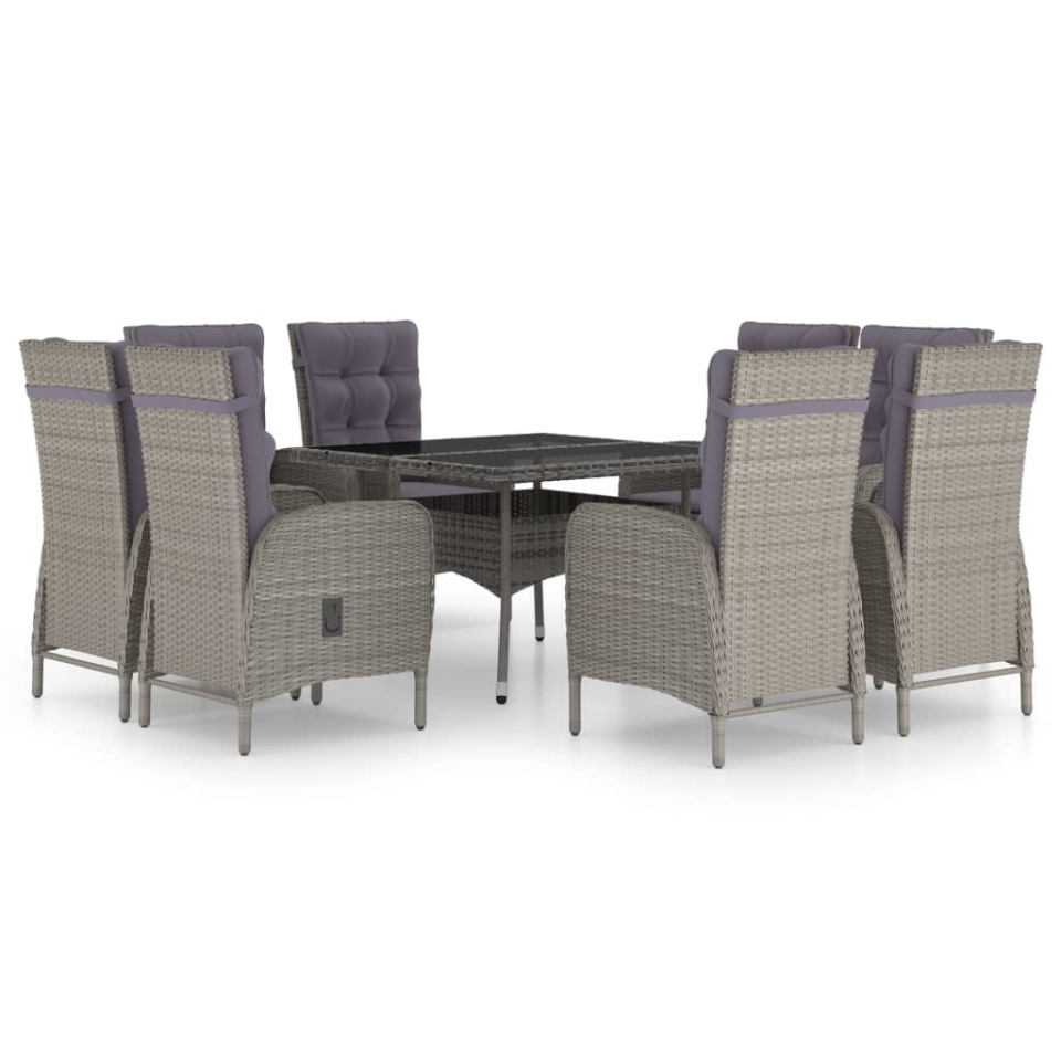Set mobilier grădină, 9 piese, gri, poliratan și sticlă - 1 | YEO