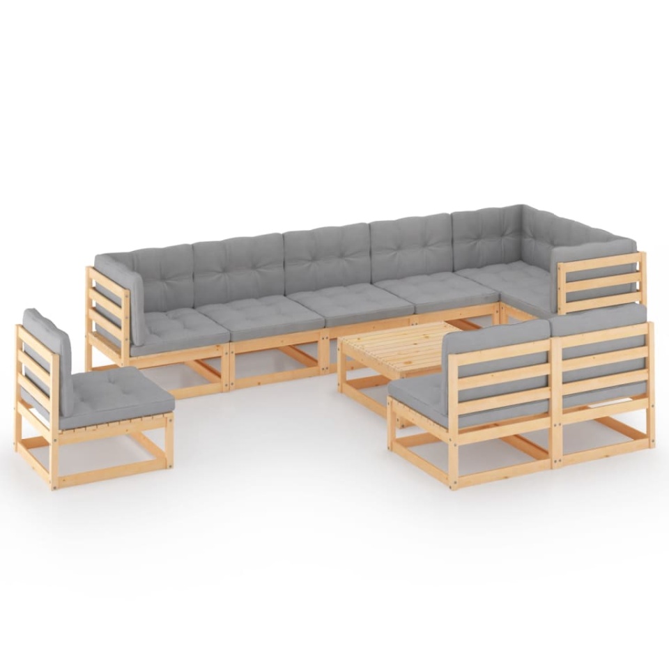 Set mobilier grădină cu perne, 10 piese, lemn masiv de pin - 1 | YEO