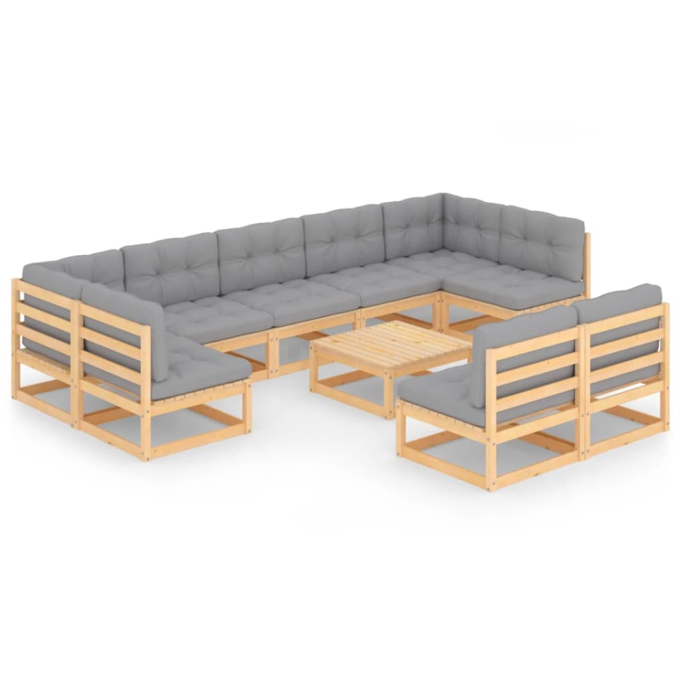 Set mobilier grădină cu perne, 10 piese, lemn masiv de pin - 1 | YEO
