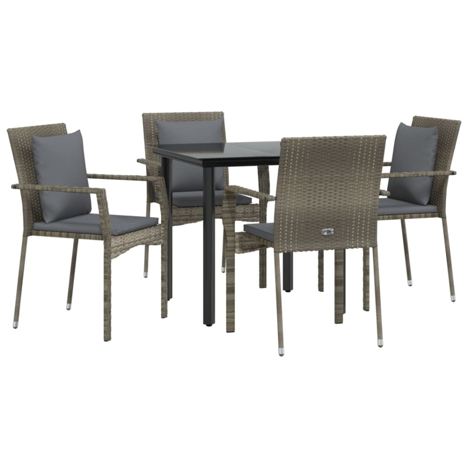 Set mobilier grădină cu perne, 5 piese, negru și gri, poliratan - 2 | YEO