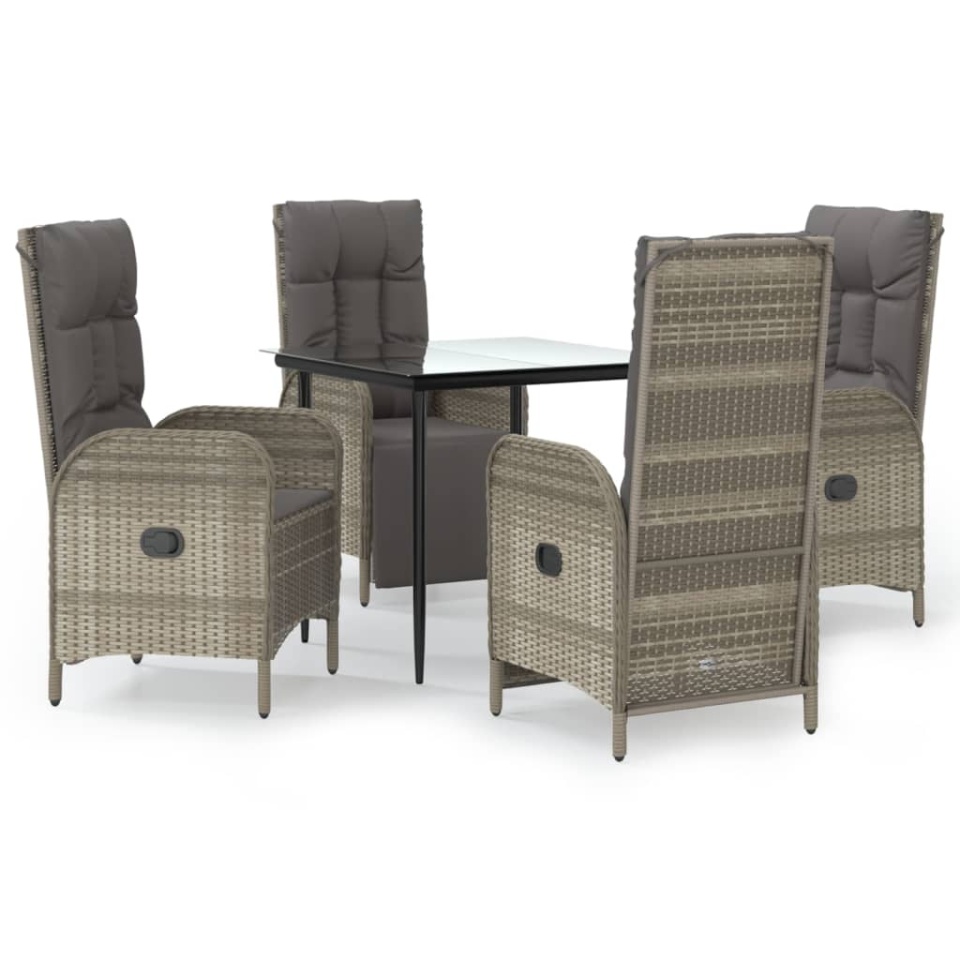 Set mobilier grădină cu perne, 5 piese, negru și gri, poliratan - 1 | YEO