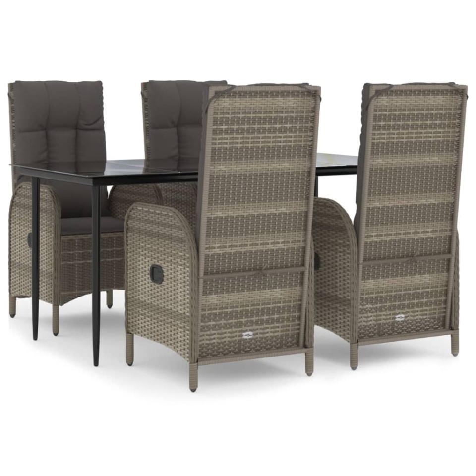 Set mobilier grădină cu perne, 5 piese, negru și gri, poliratan - 1 | YEO