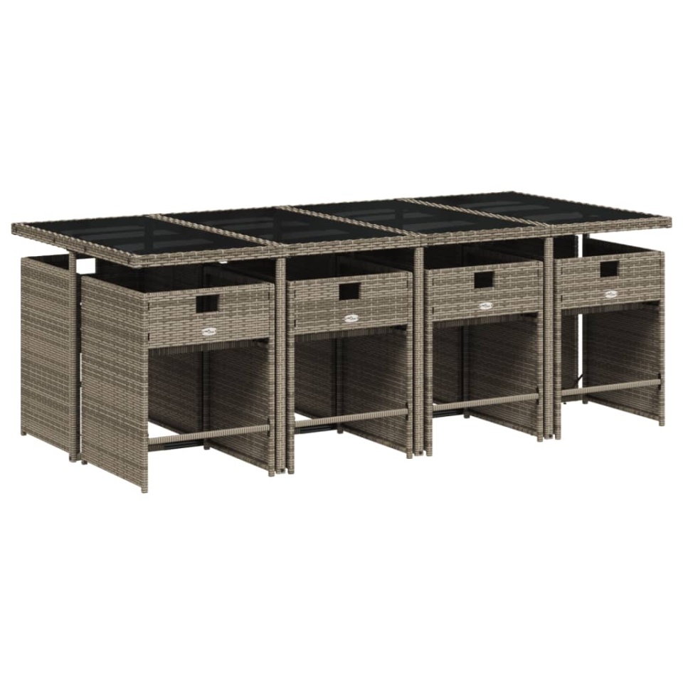 Set mobilier grădină cu perne, 9 piese, gri, poliratan - 2 | YEO