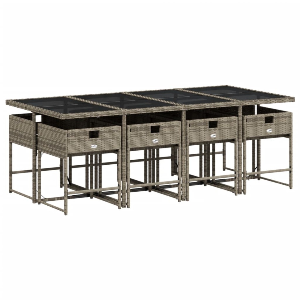 Set mobilier grădină cu perne, 9 piese, gri, poliratan - 2 | YEO