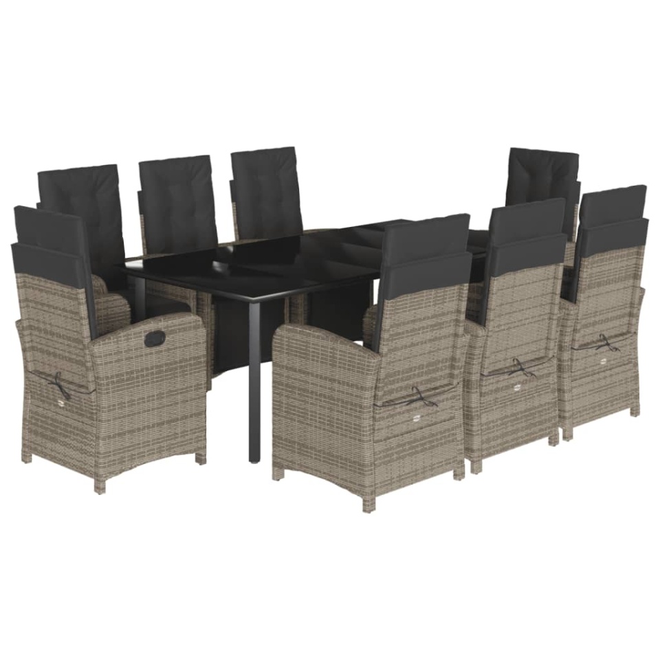 Set mobilier grădină cu perne, 9 piese, gri, poliratan - 1 | YEO
