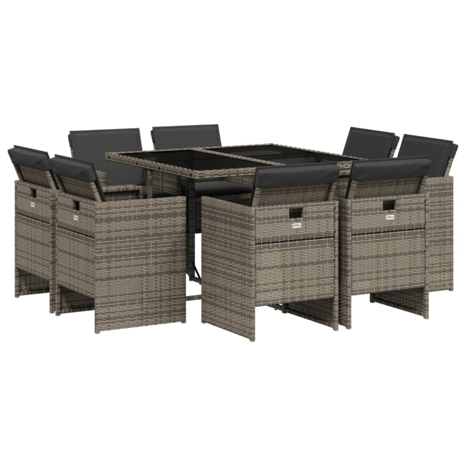 Set mobilier grădină cu perne, 9 piese, gri, poliratan - 1 | YEO