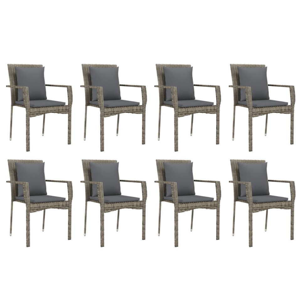 Set mobilier grădină cu perne, 9 piese, gri, poliratan - 3 | YEO