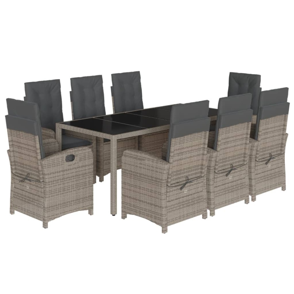 Set mobilier grădină cu perne, 9 piese, gri, poliratan - 1 | YEO