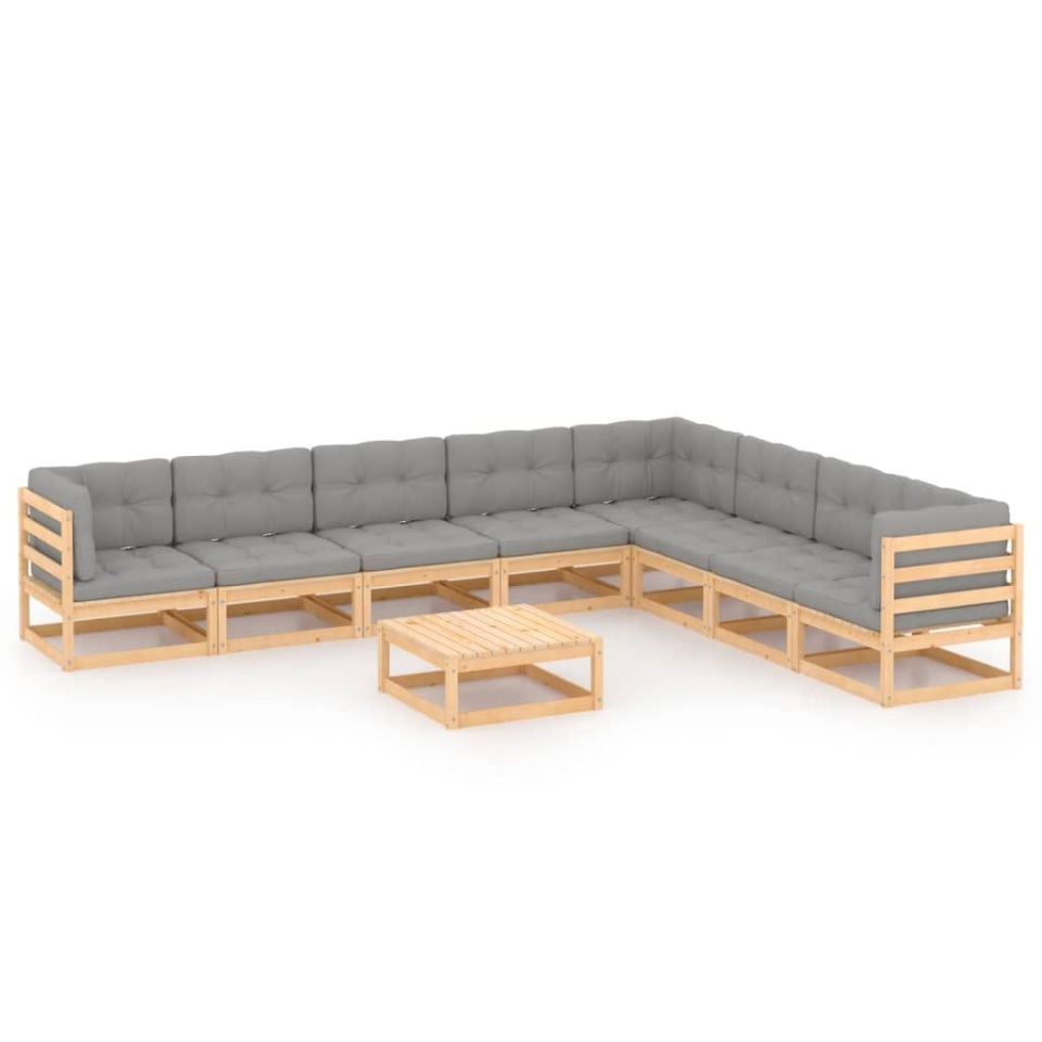 Set mobilier grădină cu perne, 9 piese, lemn masiv de pin