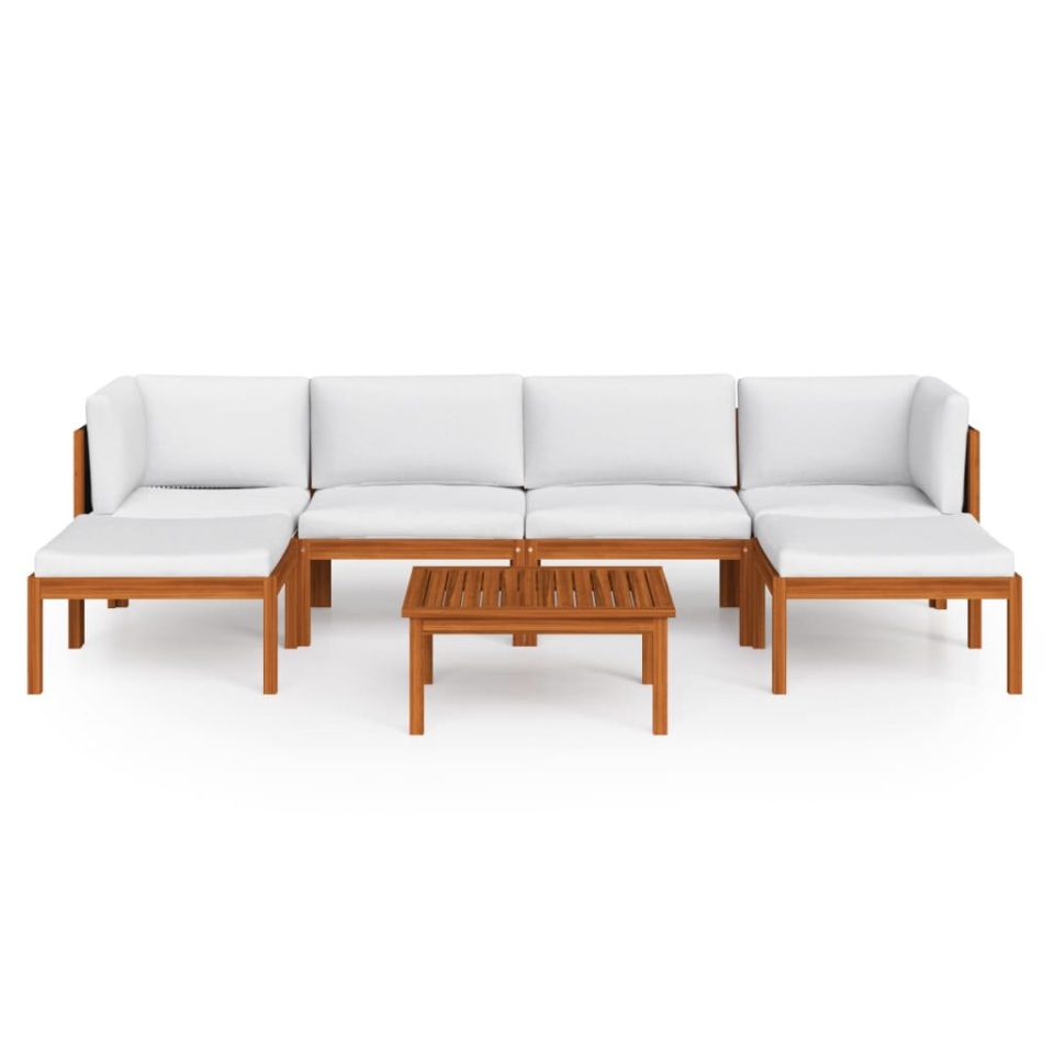 Set mobilier grădină cu perne, crem, 7 piese, lemn masiv acacia - 2 | YEO