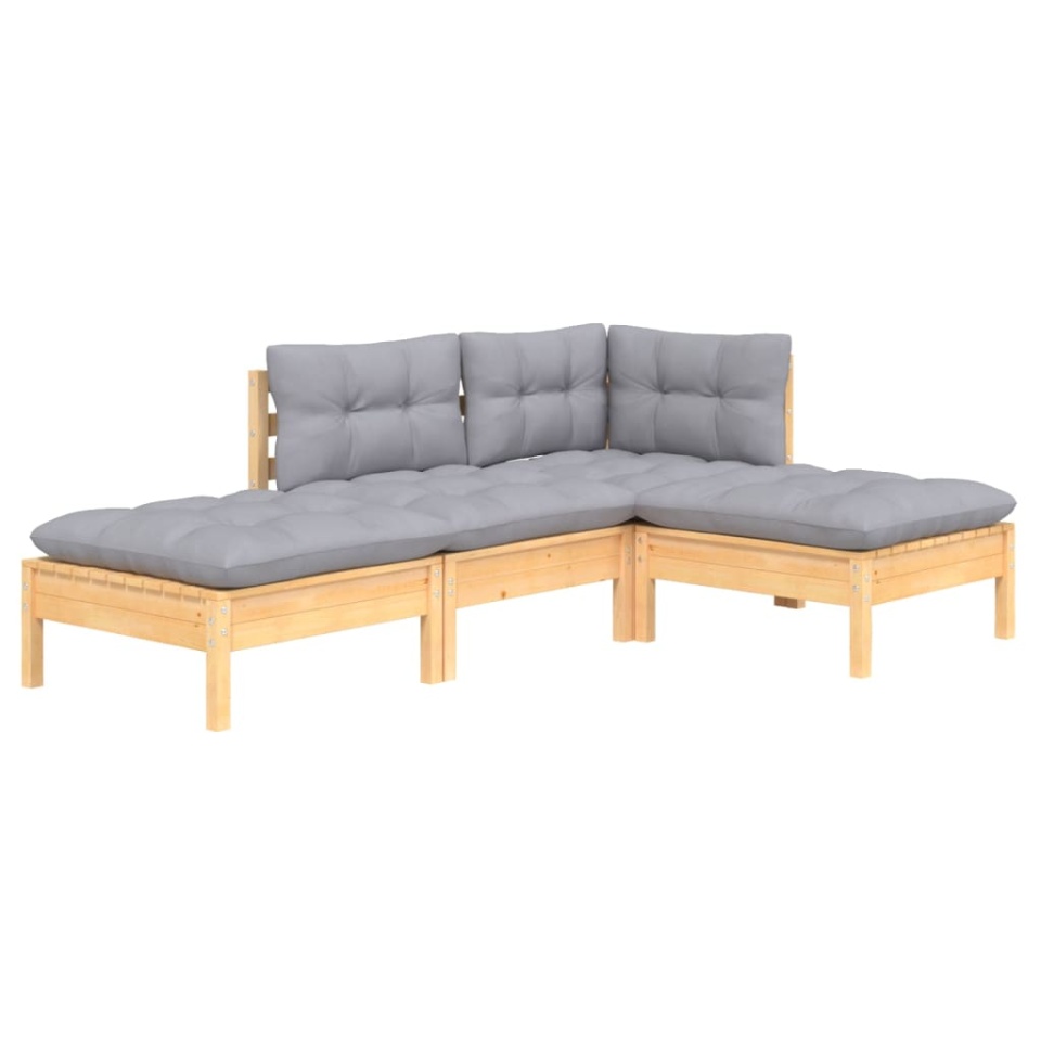 Set mobilier grădină cu perne gri, 4 piese, lemn masiv de pin - 2 | YEO