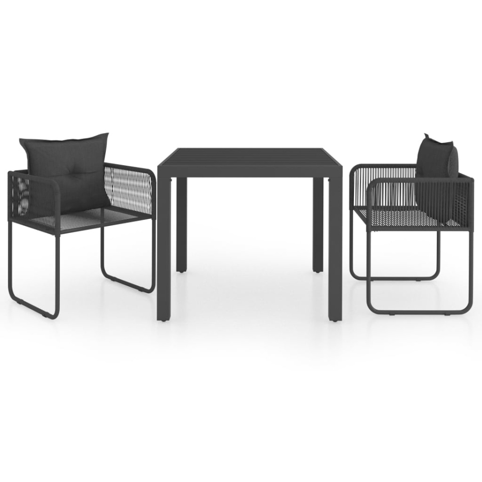Set mobilier masă de grădină, 3 piese, negru, ratan PVC - 1 | YEO