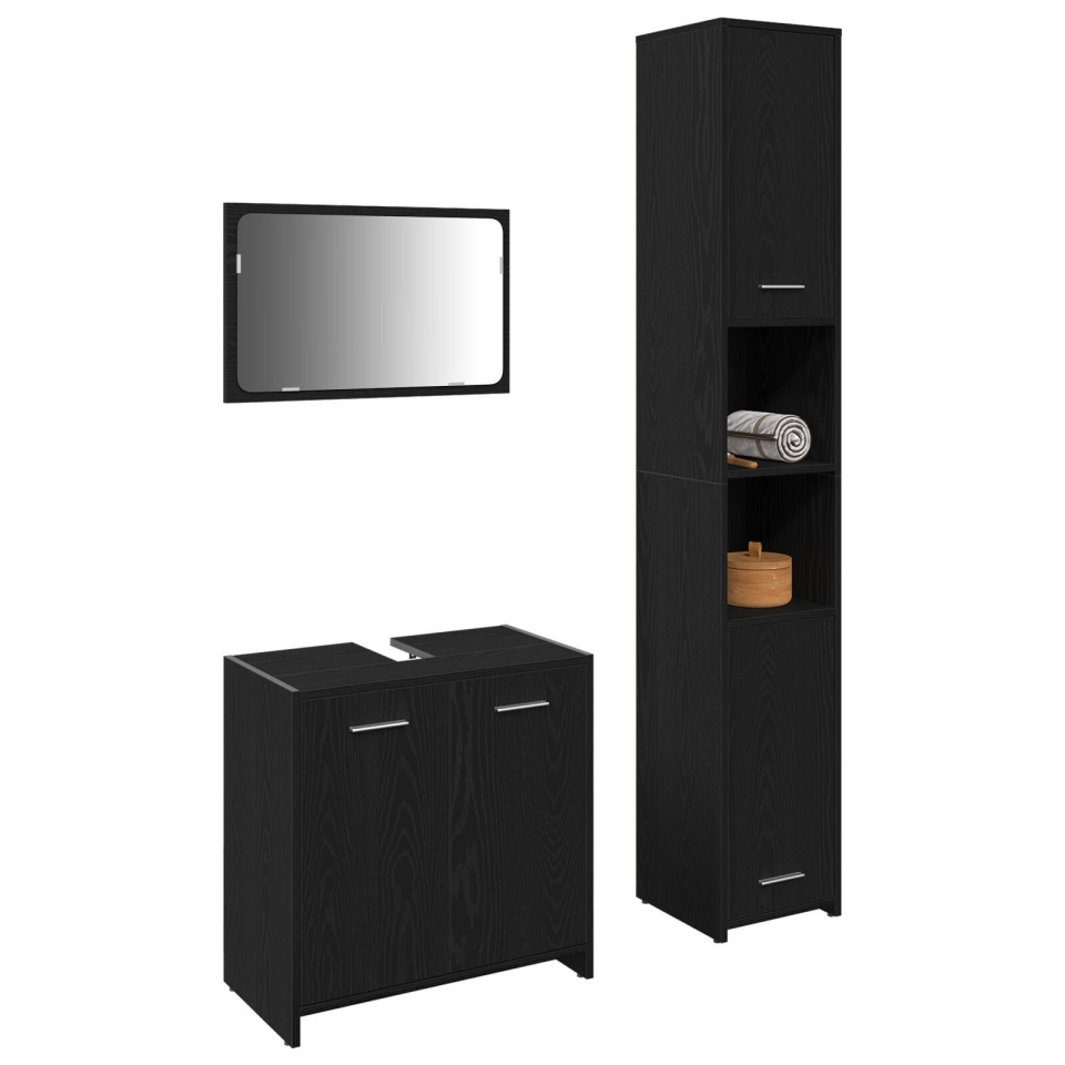 Set Mobilier pentru Baie 3 Piese Stejar Negru Lemn Prelucrat - 2 | YEO