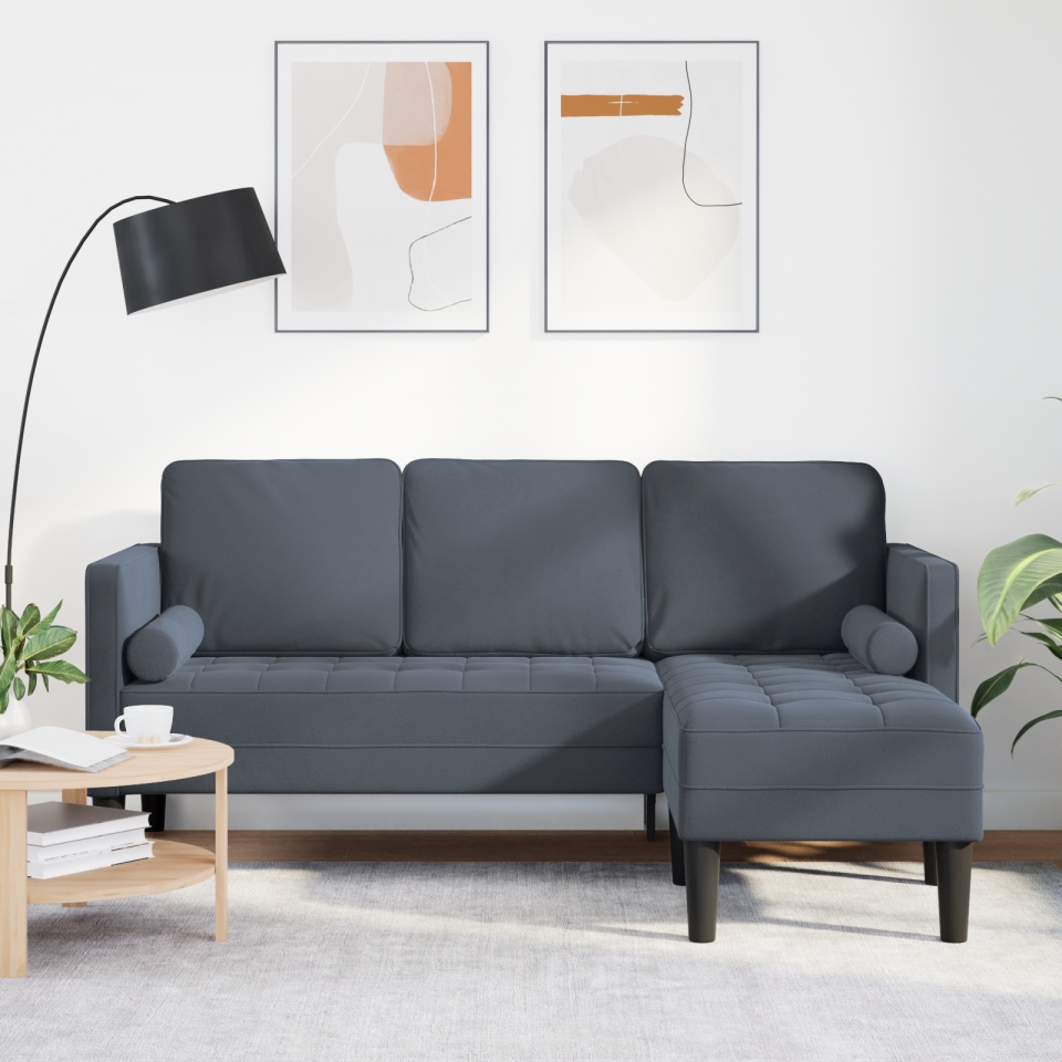 Sofa cu 3 locuri cu șezlong în formă de L gri închis 160 cm din catifea