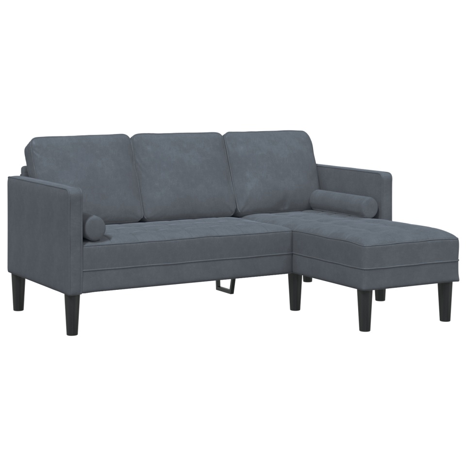 Sofa cu 3 locuri cu șezlong în formă de L gri închis 160 cm din catifea - 1 | YEO