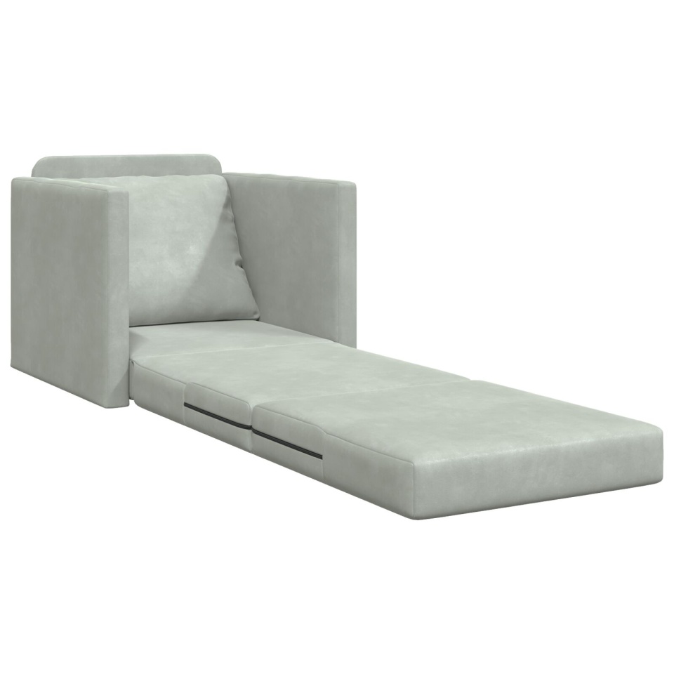 Sofa de podea Single Convertible Velvet 74x77x81 cm Gri deschis - 3 | YEO