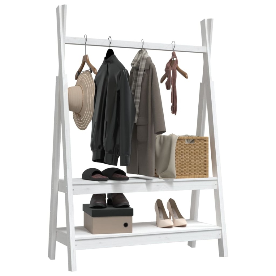 Suport pentru haine, alb, 100x45,5x150 cm, lemn masiv de pin - 3 | YEO