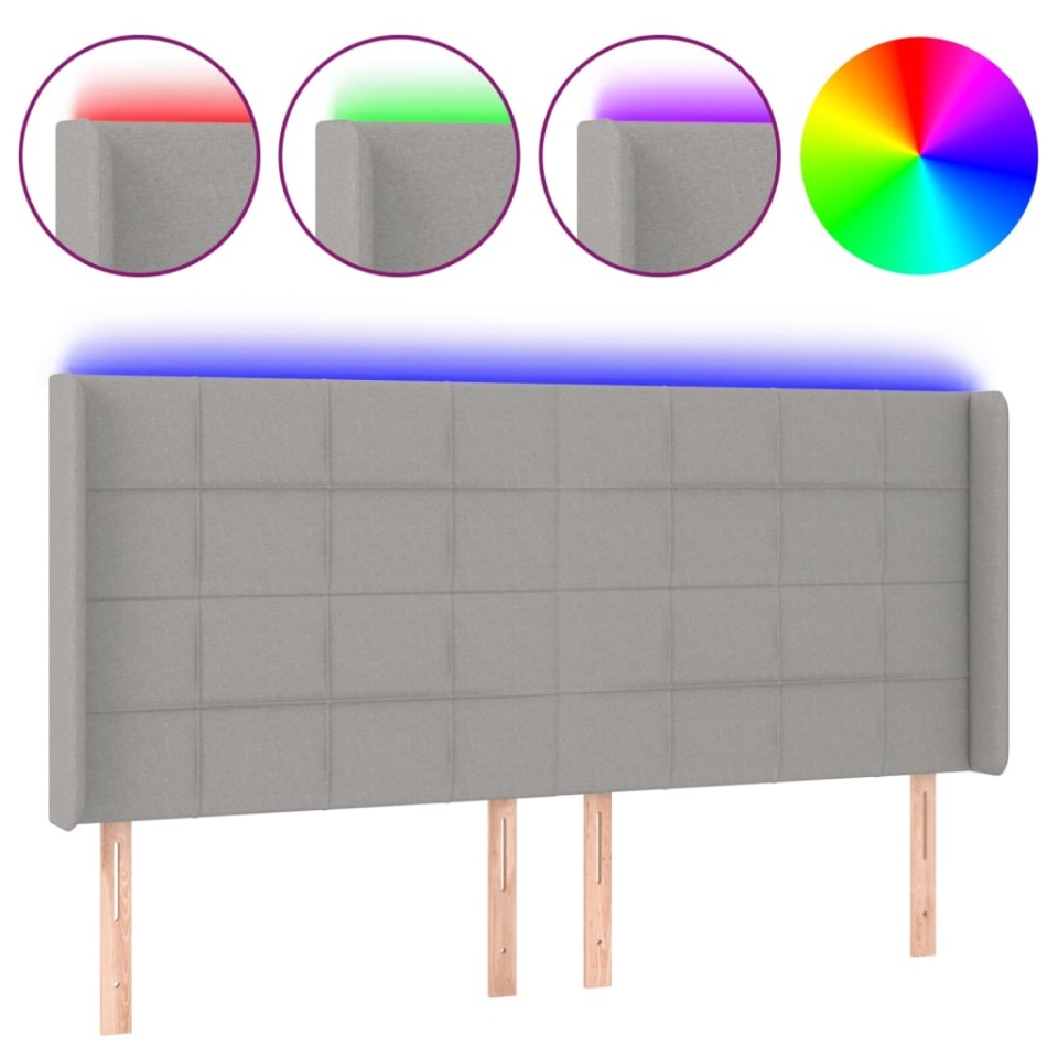 Tăblie de pat cu LED, gri deschis, 163x16x118/128 cm, textil - 1 | YEO