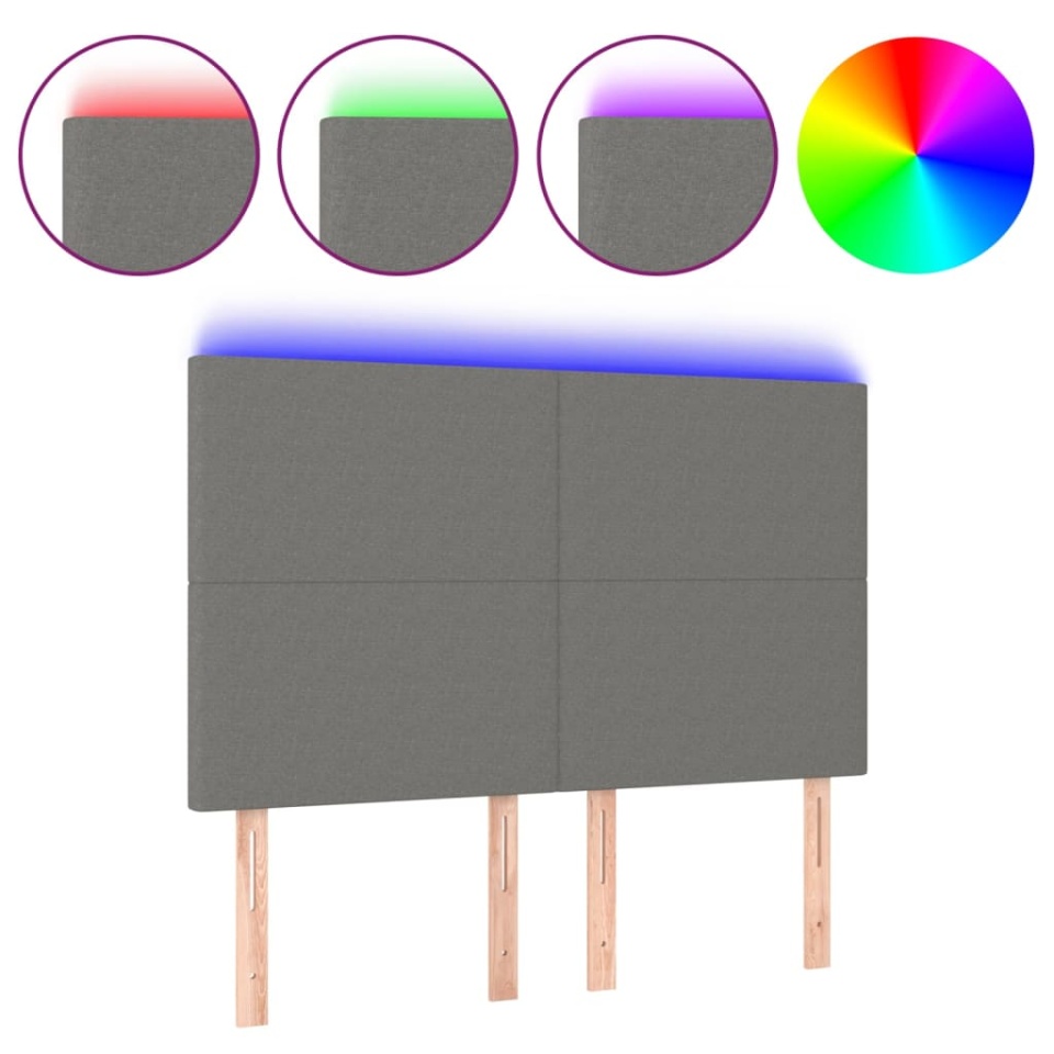 Tăblie de pat cu LED, gri închis, 144x5x118/128 cm, textil - 1 | YEO