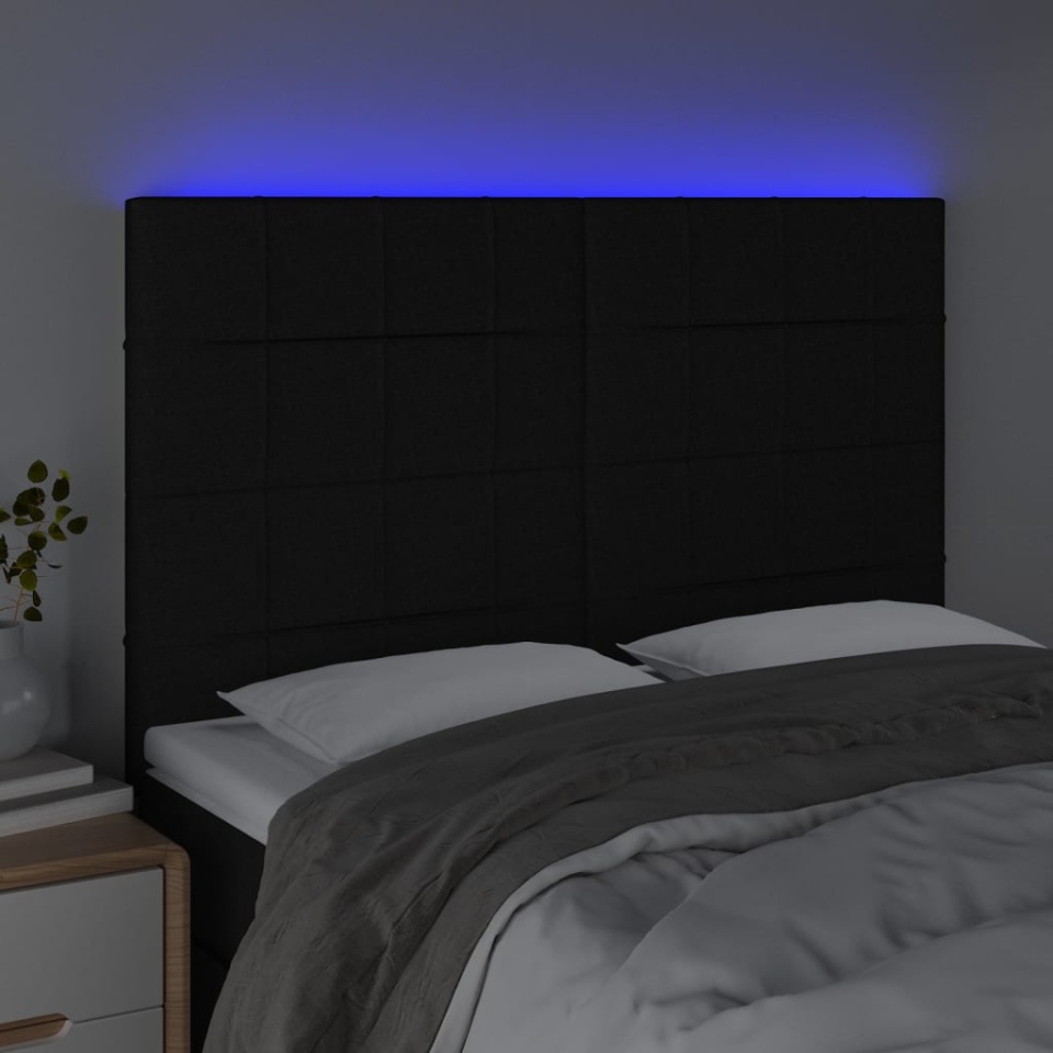 Tăblie de pat cu LED, negru, 144x5x118/128 cm, textil - 2 | YEO