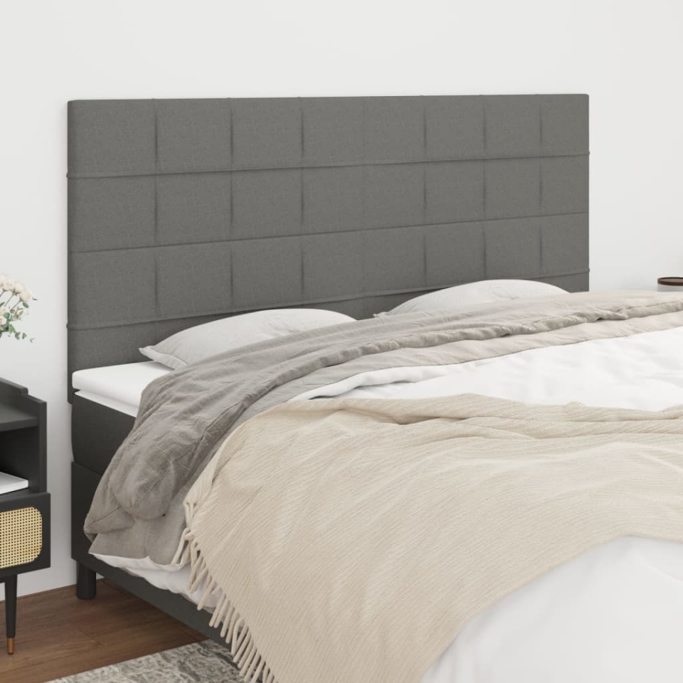 Tăblii de pat, 4 buc, gri închis, 80x5x78/88 cm, textil