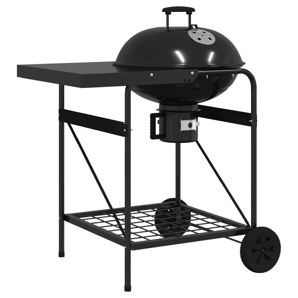 Trolly pentru grătar din cărbune cu capac, Negru, 96x72x113 cm, Metal - 3 | YEO