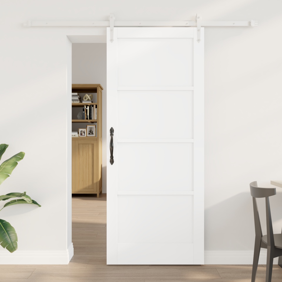 Ușa glisantă cu set de feronerie albă 83x202 cm din lemn masiv de pin, Ușă interioară \'ORKDAL\'albă 83x202x4 cm din lemn masiv de pin